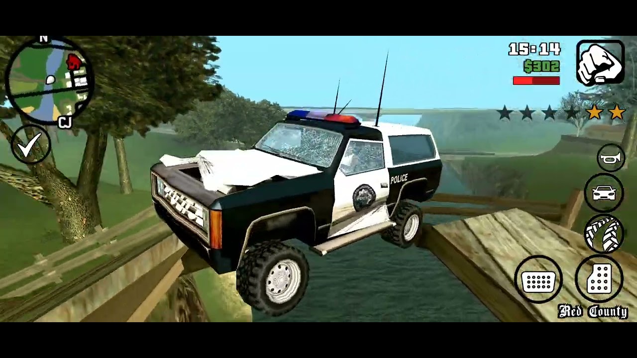 GTA San Andreas/police kee car lakar stand geya or last maa police kee car Pani par gera deya