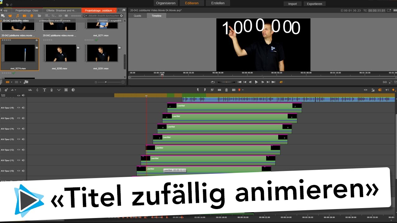 Titel animieren und zufällig bewegen mit der Bewegungsverfolgung in Pinnacle Studio 20 Deutsch Video