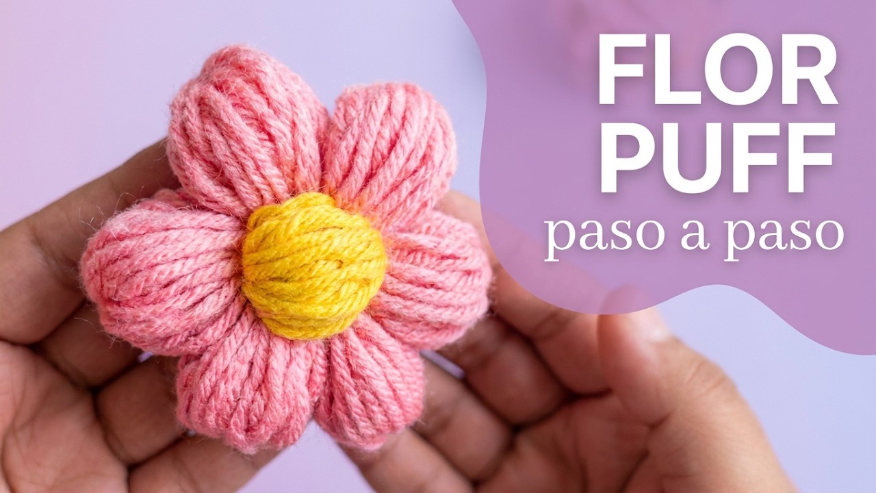 Flor puff fácil de hacer/ flor crochet/ flor apliques