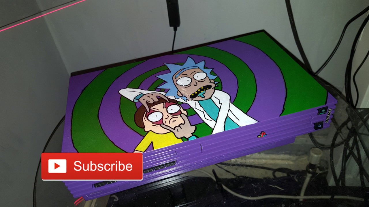 Custom Painted PlayStation 2 - Rick and Morty theme