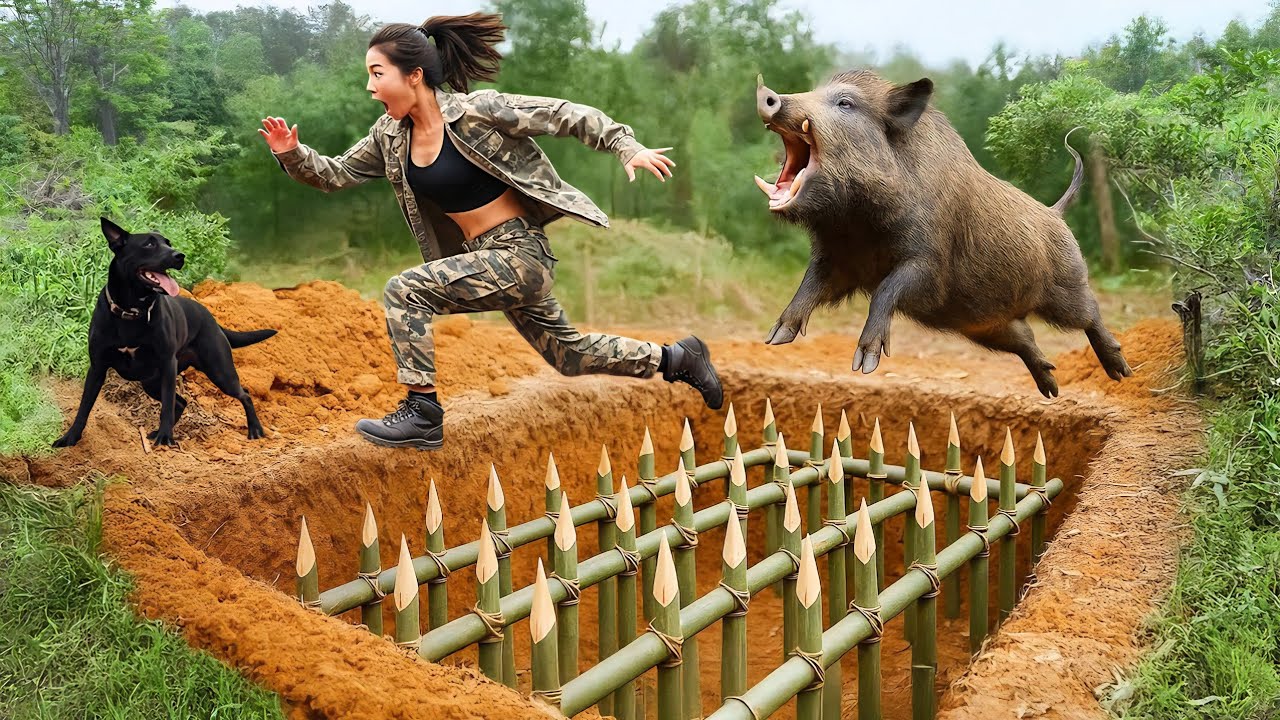 Night Survival: Facing Ferocious Wild Boars & Digging Lightning Traps | phượng pú