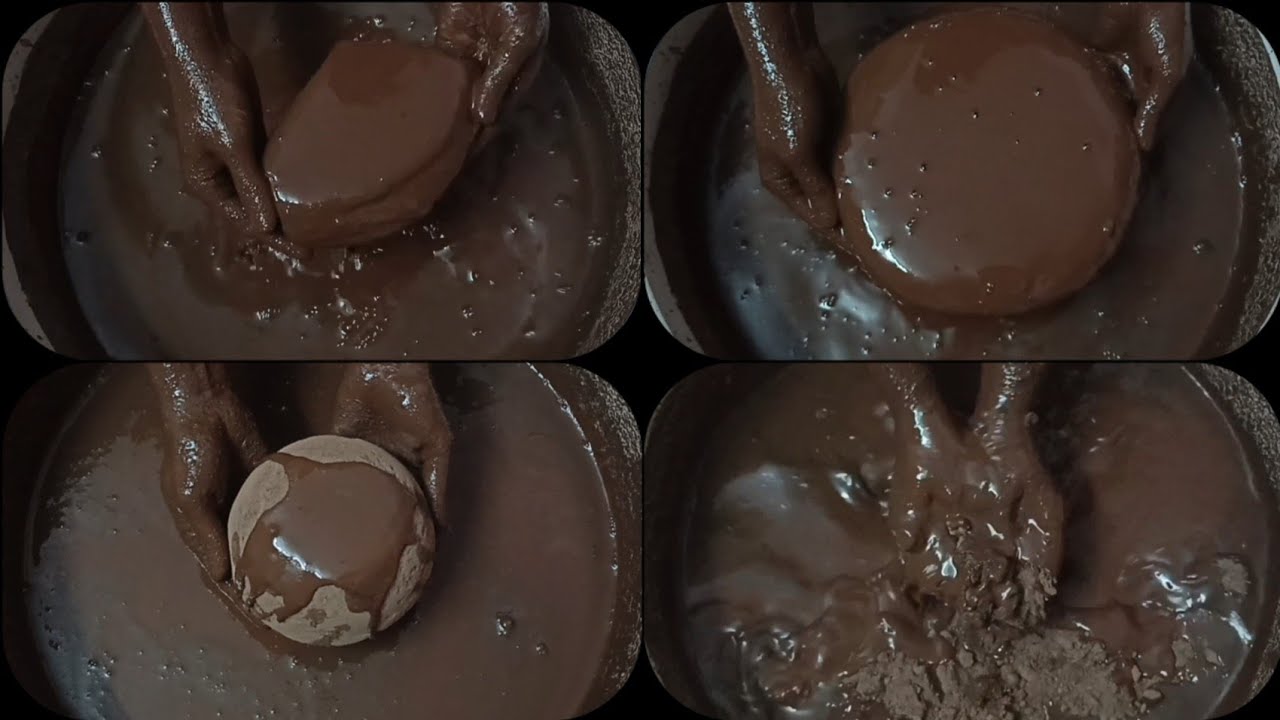 🍫Chocolatey🤤Red❤️Dirt+Charcoal Slabs+Bowls Dipping+Crumbling in💦& Paste Mixing/Playing ASMR #920