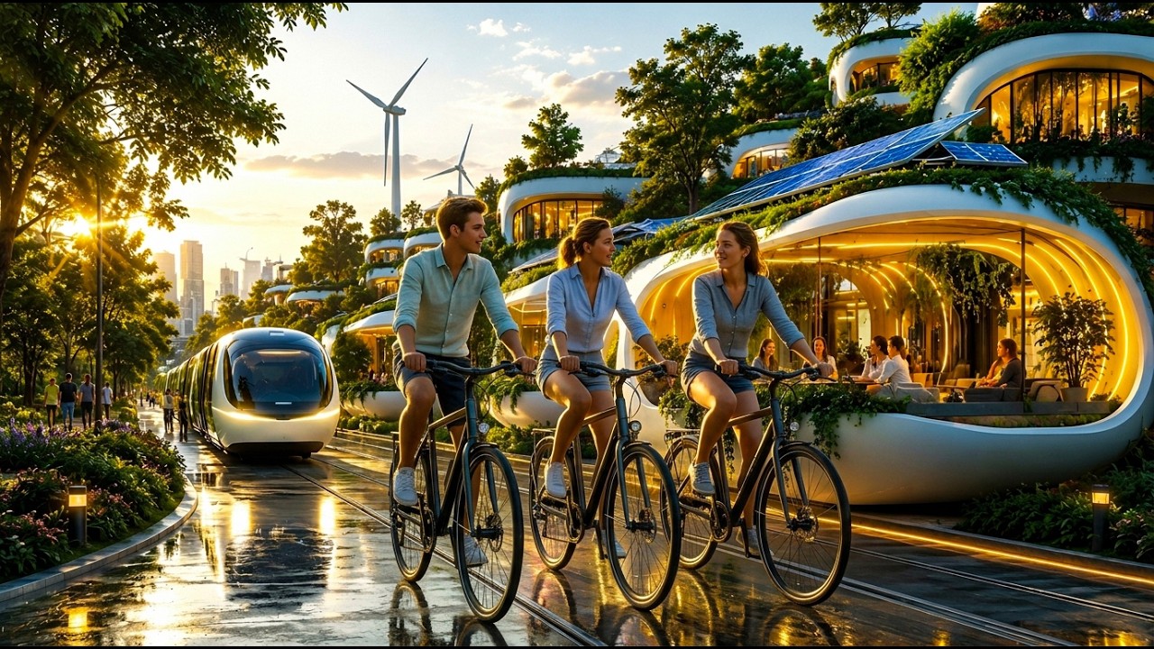 Life in 2150: A Peaceful Future City Where Nature and AI Live Together | 4K Sci-Fi Ambient