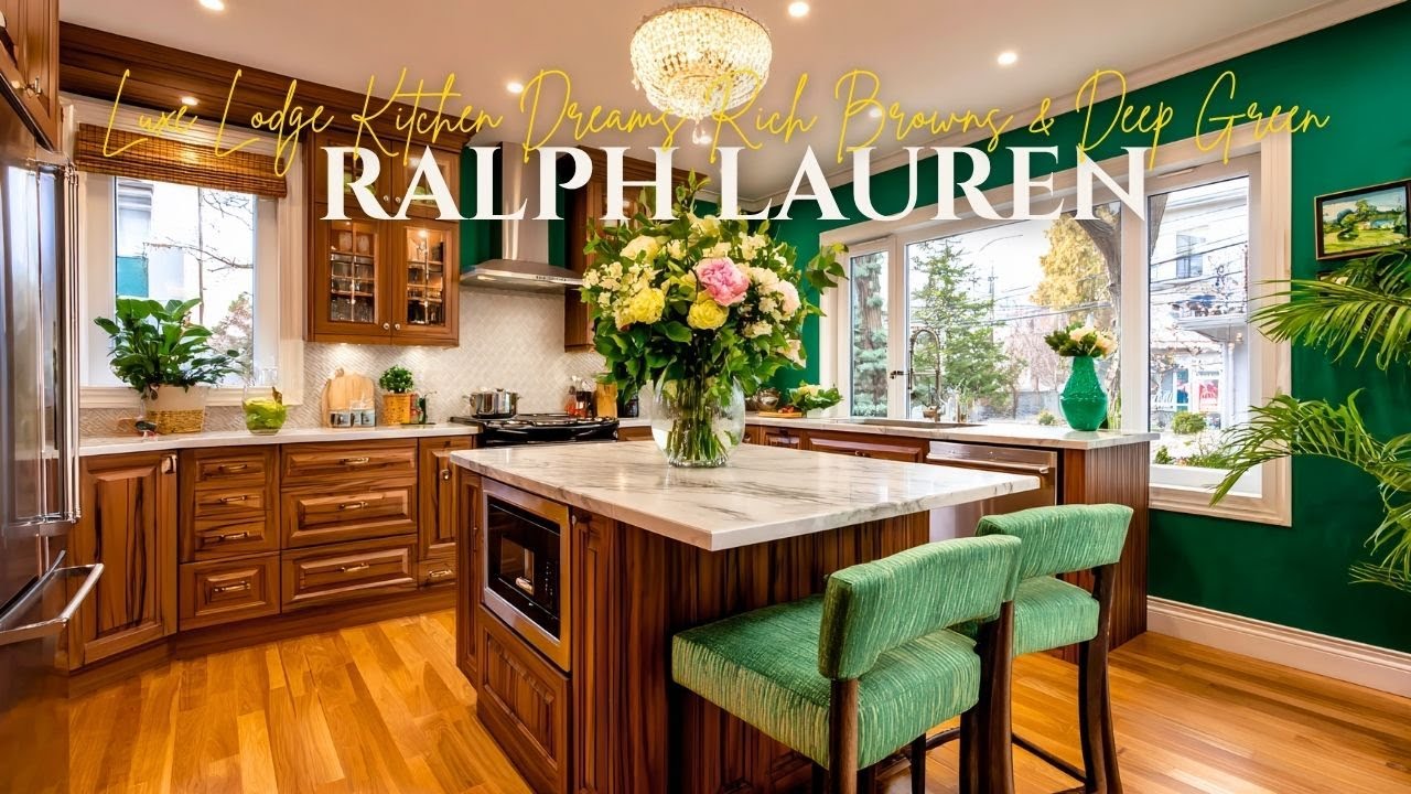 Luxe Lodge Kitchen Dreams Inspired by Ralph Lauren  Rich Browns & Deep Green Warmth