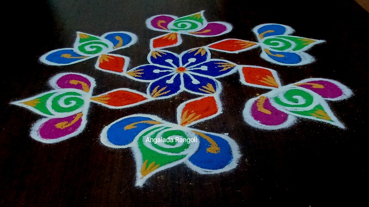 Daily use rangoli 🌺 Easy rangoli design 🌺 9*5 dots simple rangoli 🌺