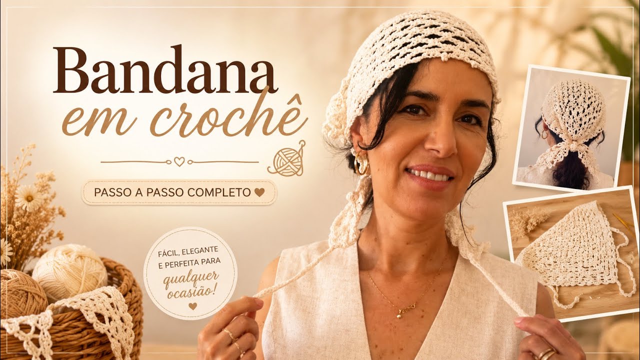 BANDANA EM CROCHÊ - Linda , charmosa e fácil de fazer !💝