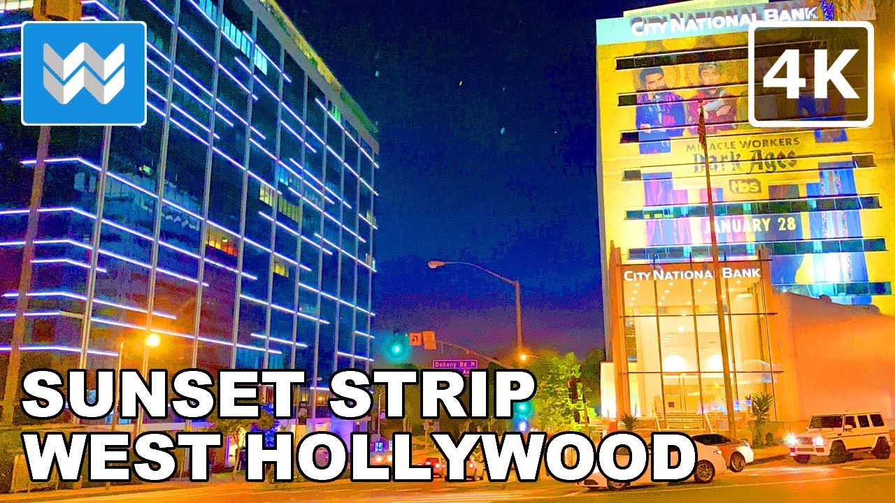 [4K] Sunset Strip in West Hollywood, California USA - Walking Tour & Travel Guide 🎧 Binaural Sound