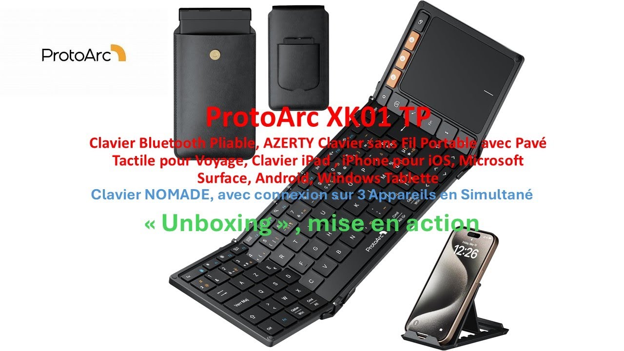 ProtoArc XK01 TP Clavier Bluetooth Pliable, AZERTY, Pavé Tactile 