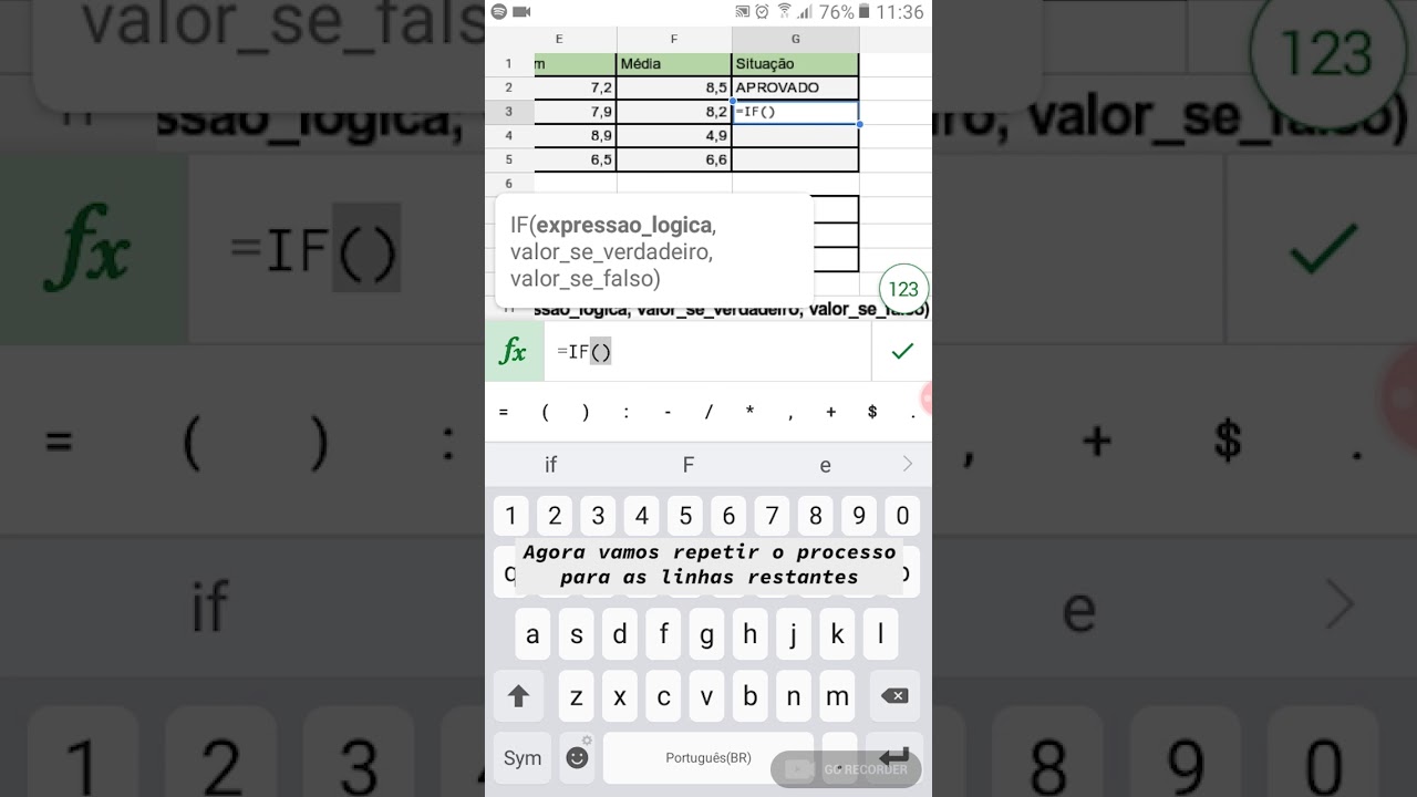 Google Planilhas - Fun&ccedil;&atilde;o condicional SE