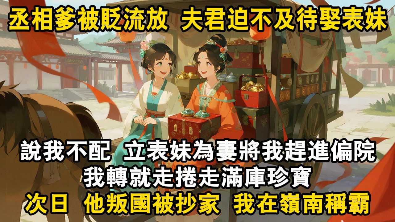 丞相爹被貶流放 夫君迫不及待娶表妹，說我不配 立表妹為妻將我趕進偏院我轉就走捲走滿庫珍寶次日 他叛國被抄家 我在嶺南稱霸#爽文 #故事頻道 #大女主 #逆袭 #情感 #故事分享