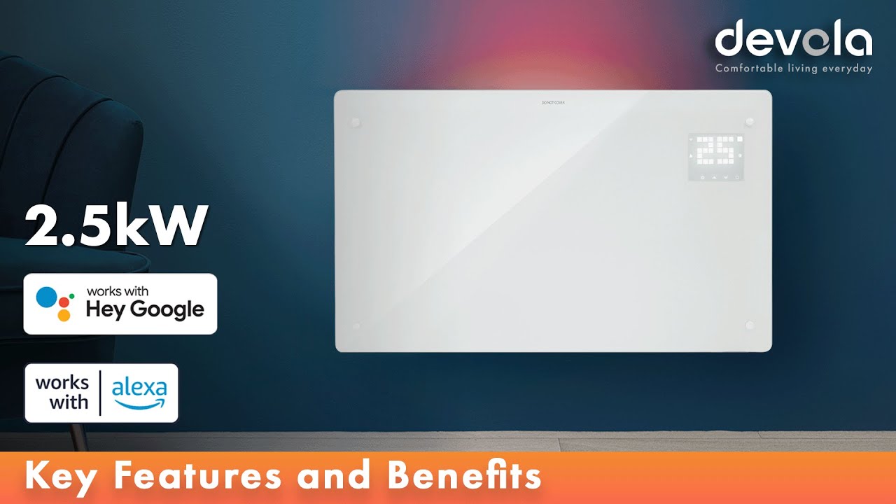 Devola Wi-Fi Enabled Smart Glass Electric Panel Heater (2.5kW, White)