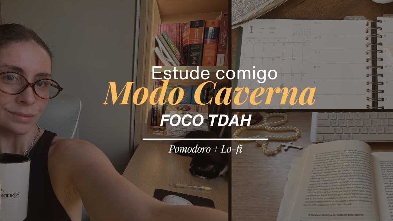 Modo Caverna: Foco TDAH | Estude Comigo (Pomodoro)