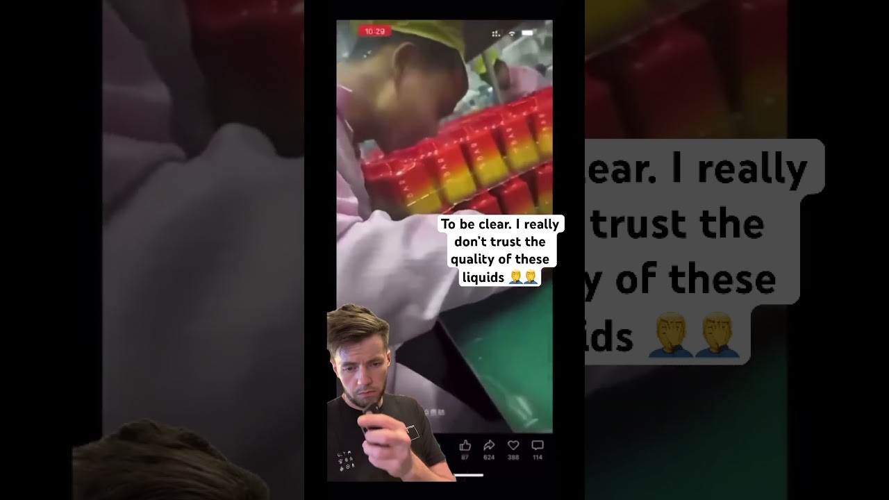 Chinese &ldquo;elfbar&rdquo; factory workers indulging in illegal fruity vape juice flavors. #shortsfeed #wow