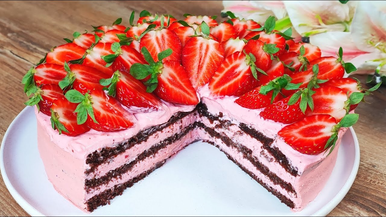 🍓🍓🔝Самый влажный клубничный торт, который я когда-либо ел! Торт, который тает во рту.