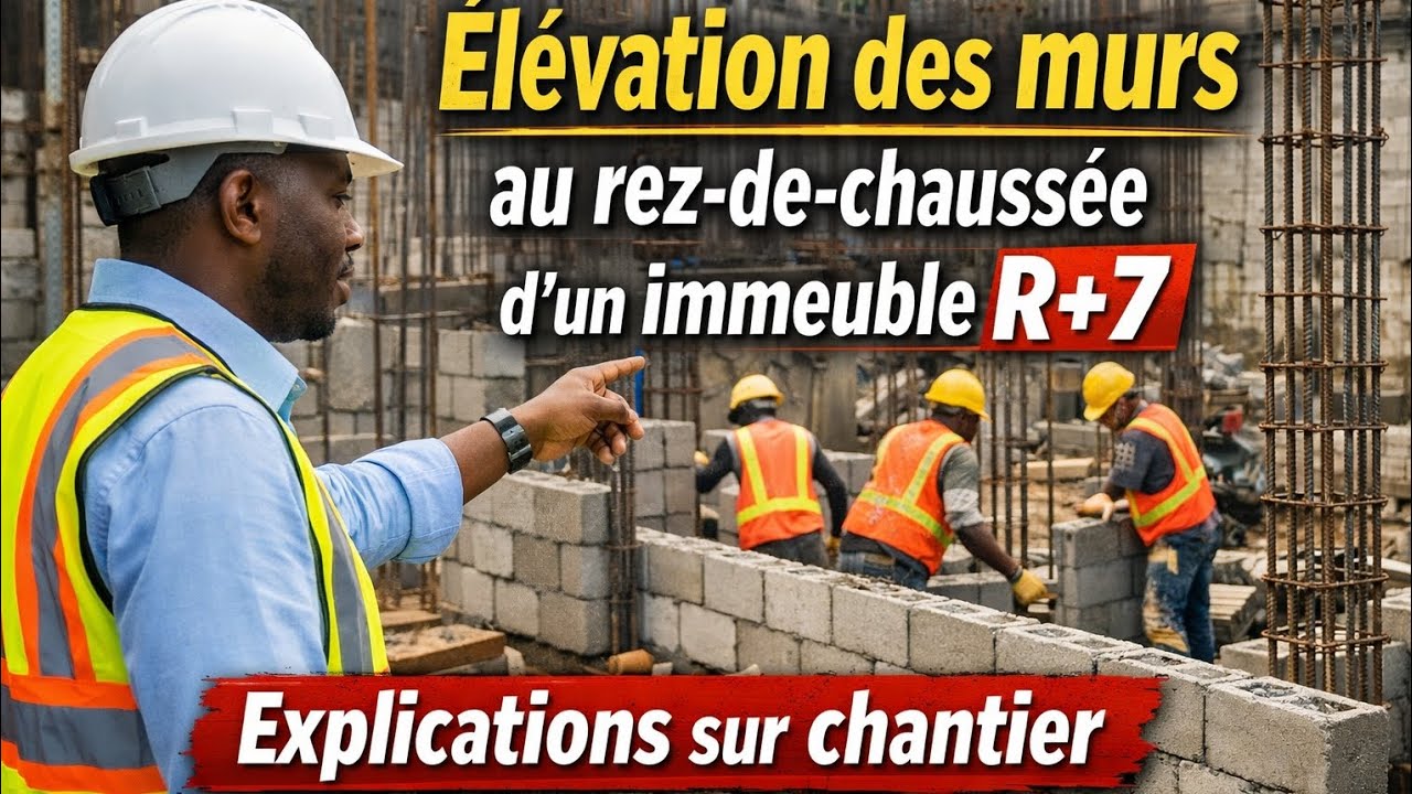 Élévation des murs au rez-de-chaussée d'un immeuble R+7 Explications sur chantier réel.