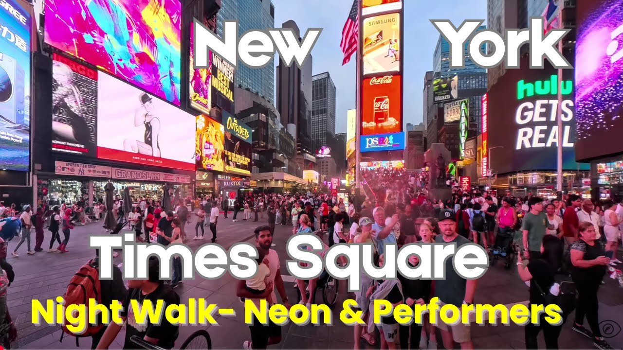 New York Times Square 4K Night Walk – Neon Lights & Street Performers (GM Roving) 