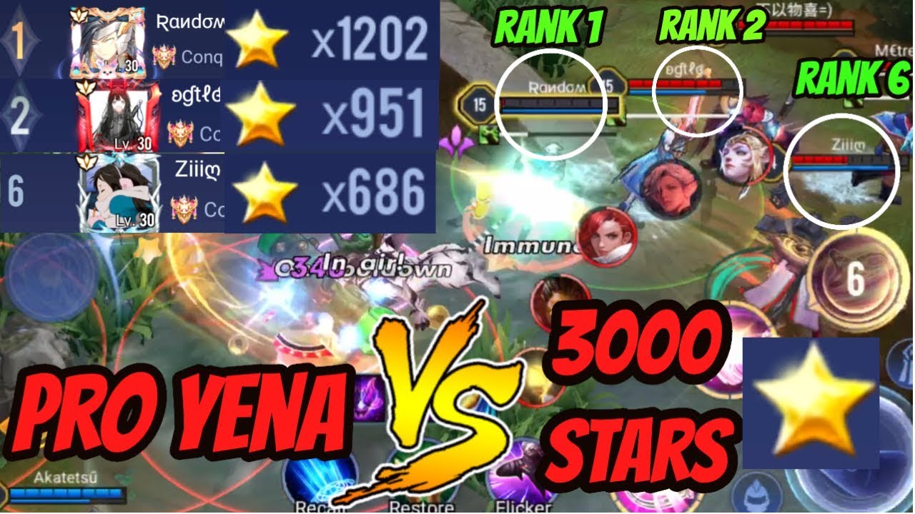 TOP 1 YENA 1V9 CARRY VS 3000 STARS (RANK 1 + 2 + 6)  | AoV | 傳說對決 | RoV | Liên Quân Mobile