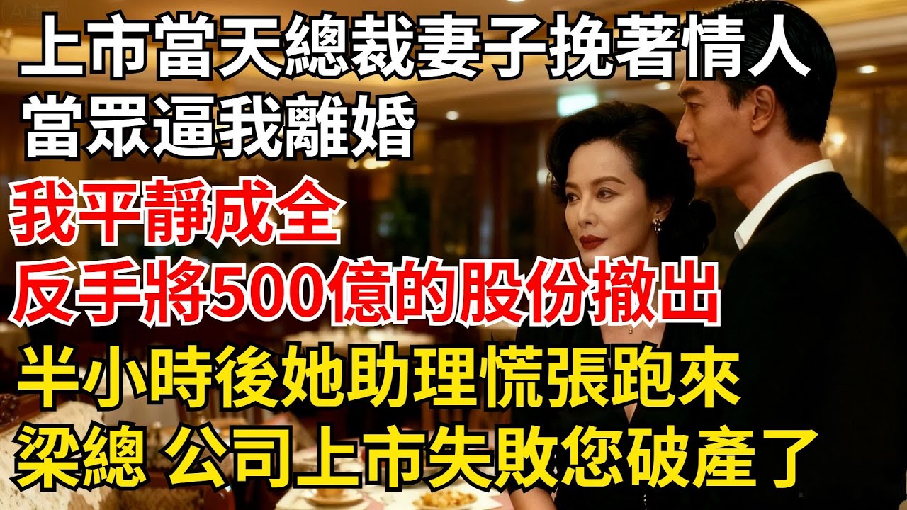 公司上市當天，總裁妻子挽著情人當眾逼我離婚，我平靜成全反手將500億的股份撤出，半小時後她助理慌張跑來：“梁總，公司上市失敗您破產了”【夜半心聲】#男頻小說#都市#故事#小說#爽文