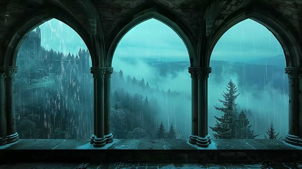 Leichte Regennacht im nordischen Schlosswald für ASMR und friedliche Entspannung