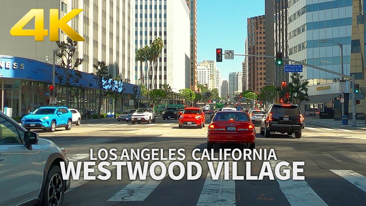 LOS ANGELES - Driving Westwood Village, UCLA, Los Angeles, California, USA, Travel, 4K UHD