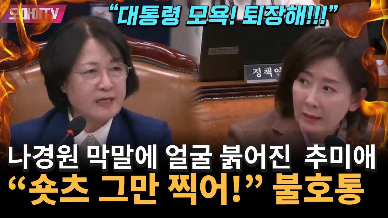 나경원 '대통령 모욕'에 추미애 얼굴 붉어지며 