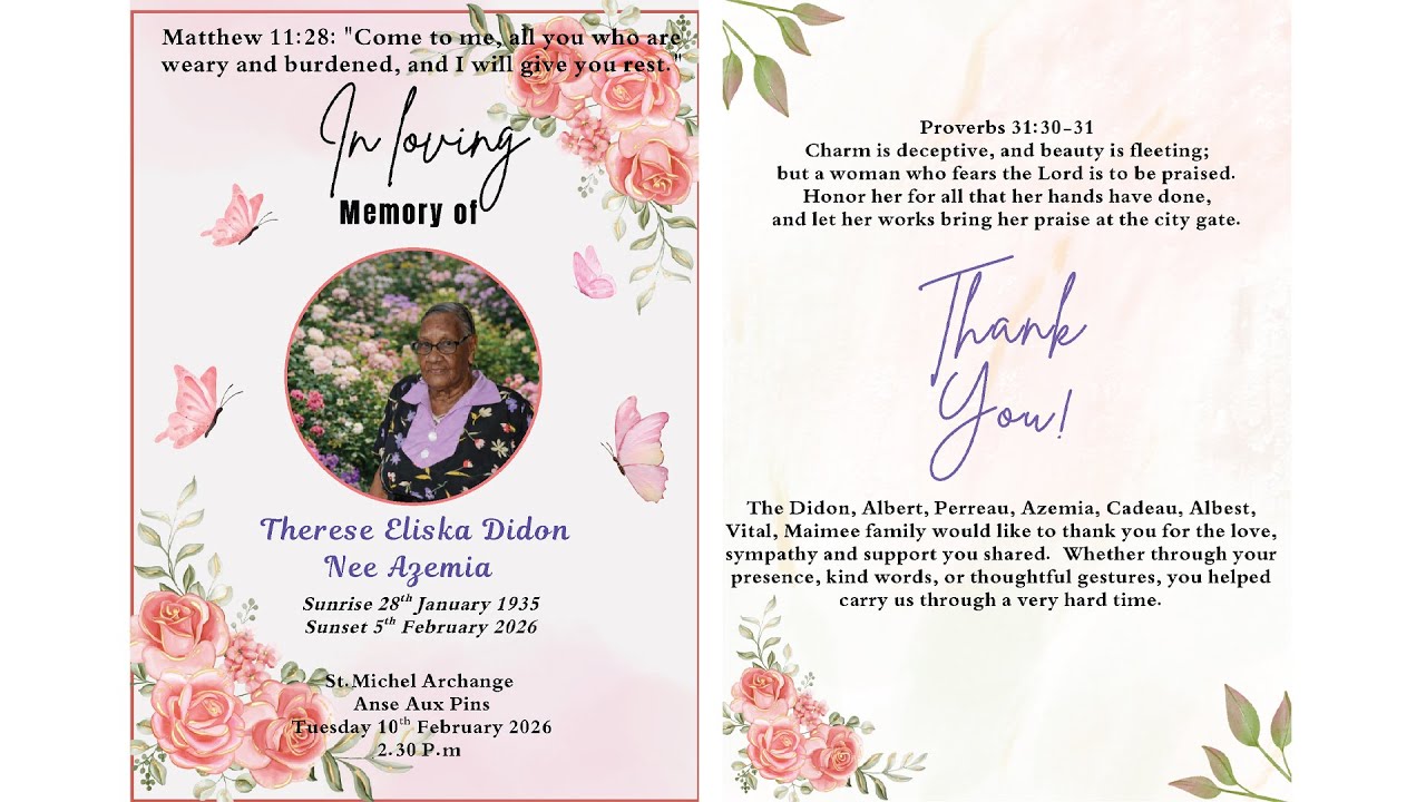 In Loving Memory Of Therese, Eliska Didon (Née Azemia)