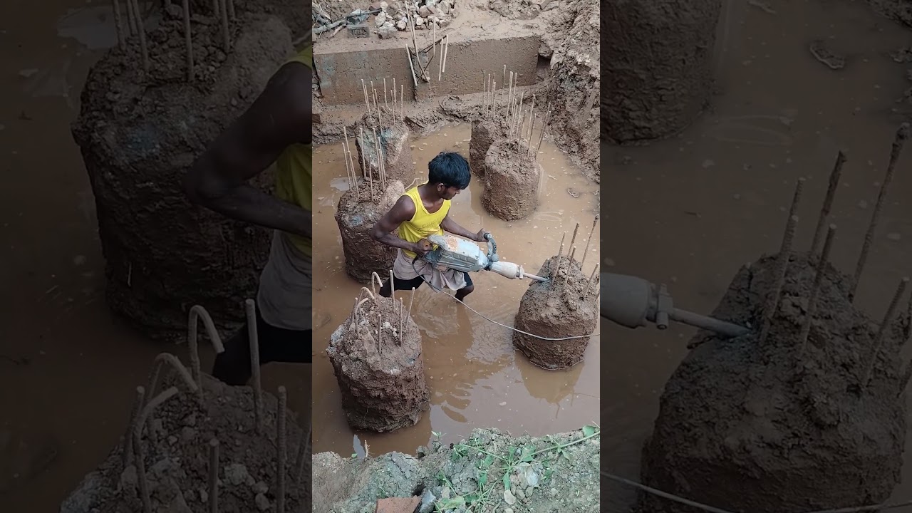 Pile head breaking by breaker Machine. #pilecap  #construction #breakermachine #civilengineering