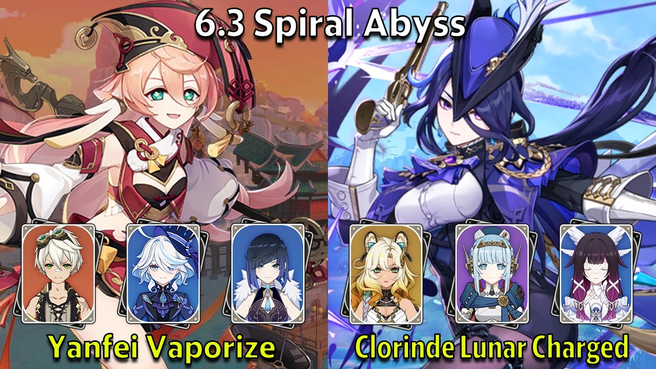 C6 Yanfei Vaporize & C0 Clorinde Lunar Charged - Genshin Impact 6.3 Spiral Abyss Full Clear