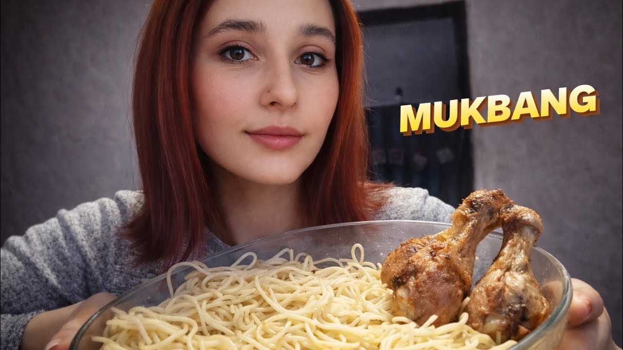 MUKBANG📍СПАГЕТТІ 📍СМАЖЕНІ НІЖКИ КУРЧА📍МОРКОВЧА ДОМАШНЯ. 