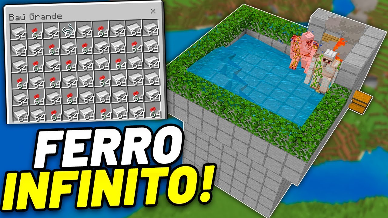 Como Fazer FARM DE FERRO Automática no Minecraft Bedrock 1.21(Muito Fácil e Rápida!)