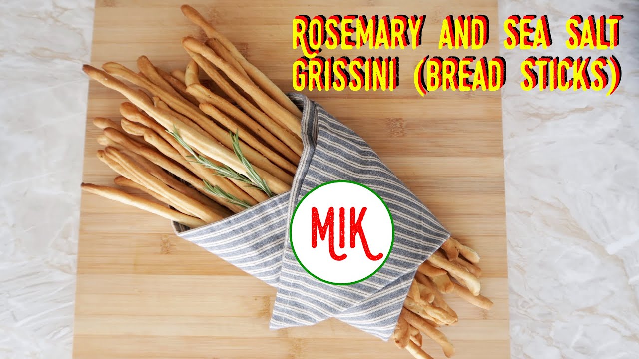 Italian breadsticks (grissini) with rosemary and sea salt. Grissini rosmarino e sale marino