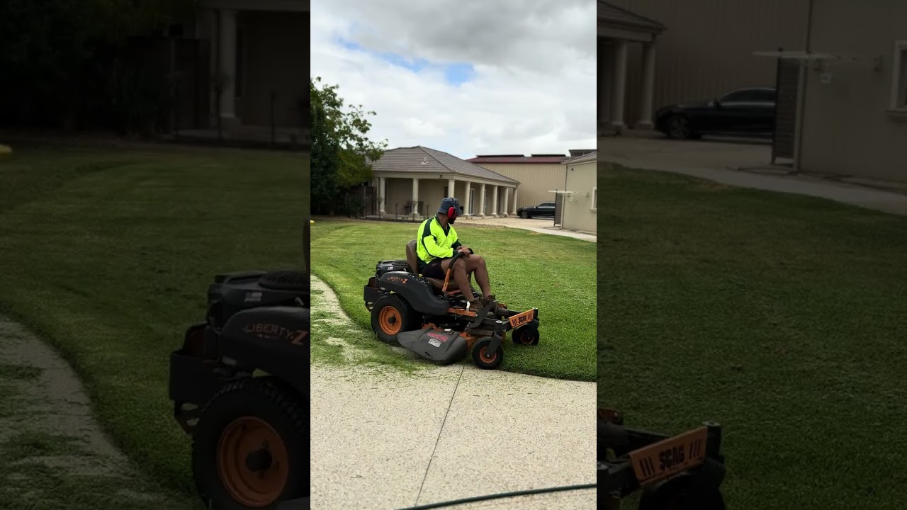 Ride on mowing a backyard lawn #setisfying 