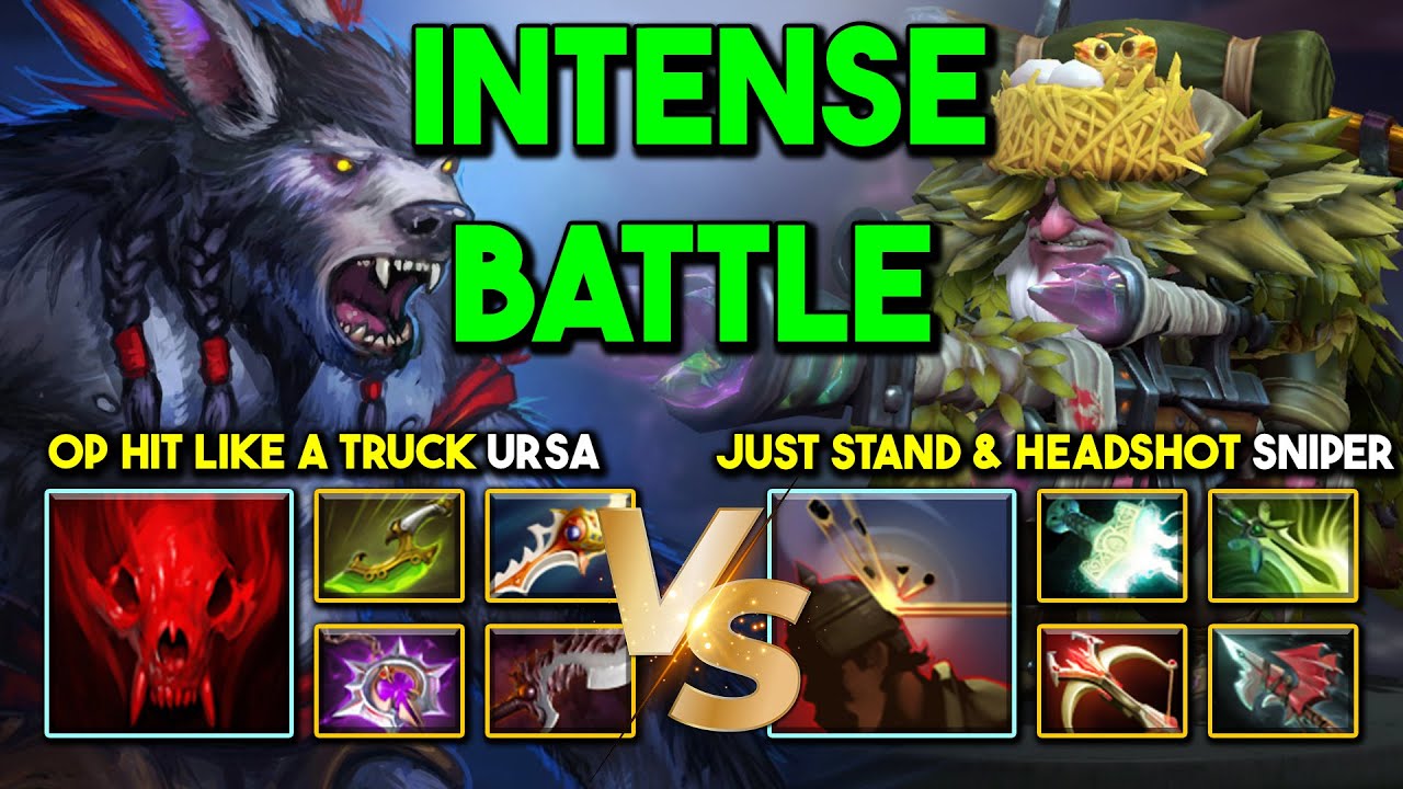 INTENSE HARD CARRY BATTLE | OP Hit Like A Truck Ursa Vs. Just Stand & Headshot Sniper 7.34d DotA 2