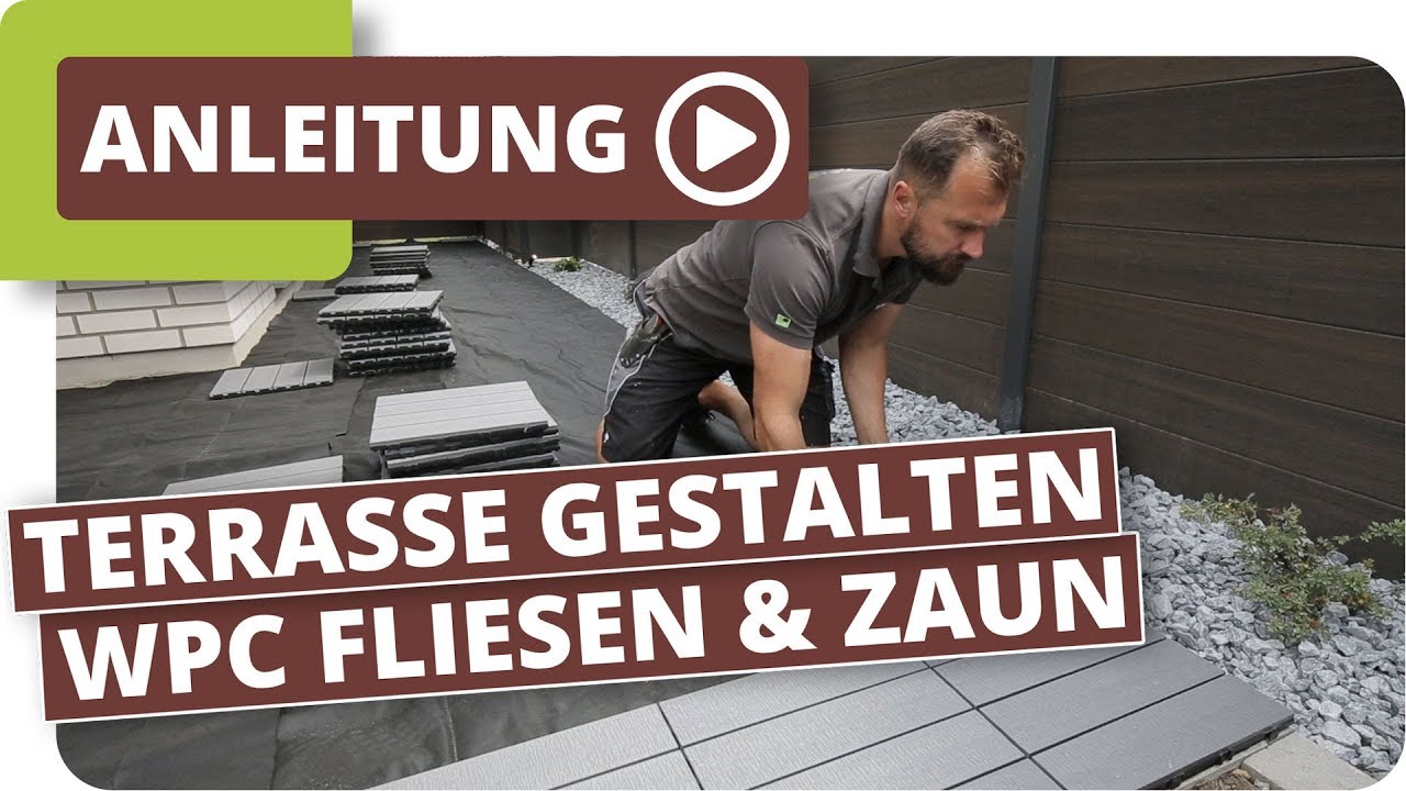 Kleine Terrasse gestalten mit WPC Fliesen und Sichtschutzzaun