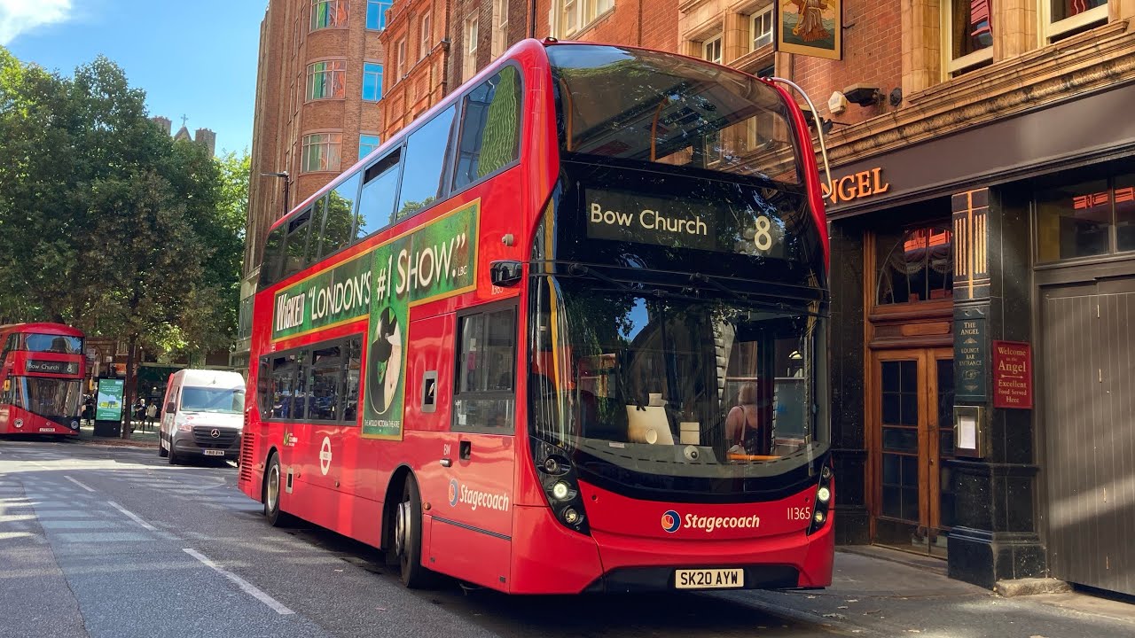 FRV. Stagecoach London Route 8. Bow Church - Tottenham Court Road. Enviro400MMC SH 11365 (SK20 AYW)