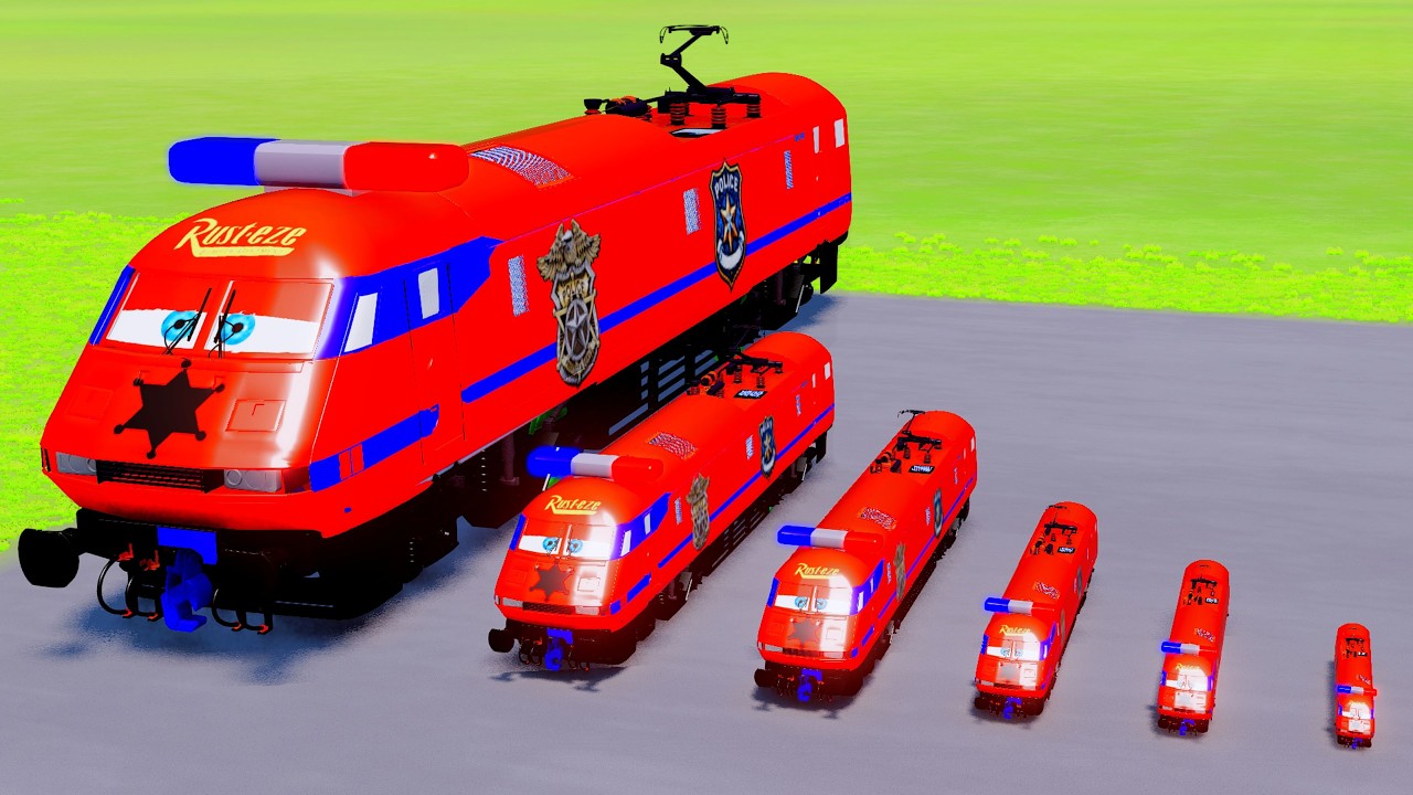 Big & Small Police Train Lightning Mcqueen vs Train | BeamNG.Drive