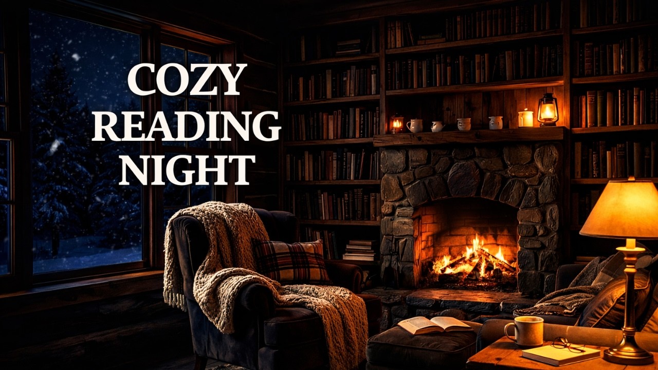 Cozy Winter Cabin Reading Night ❄️ Fireplace & Soft Piano Ambience