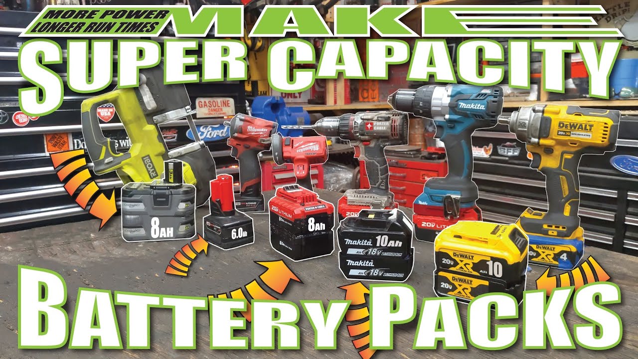 DOUBLE ah capacity of Tool BATTERY PACKS 18v 20v Milwaukee Dewalt Makita Bosch Ridgid M12 Ryobi MAH