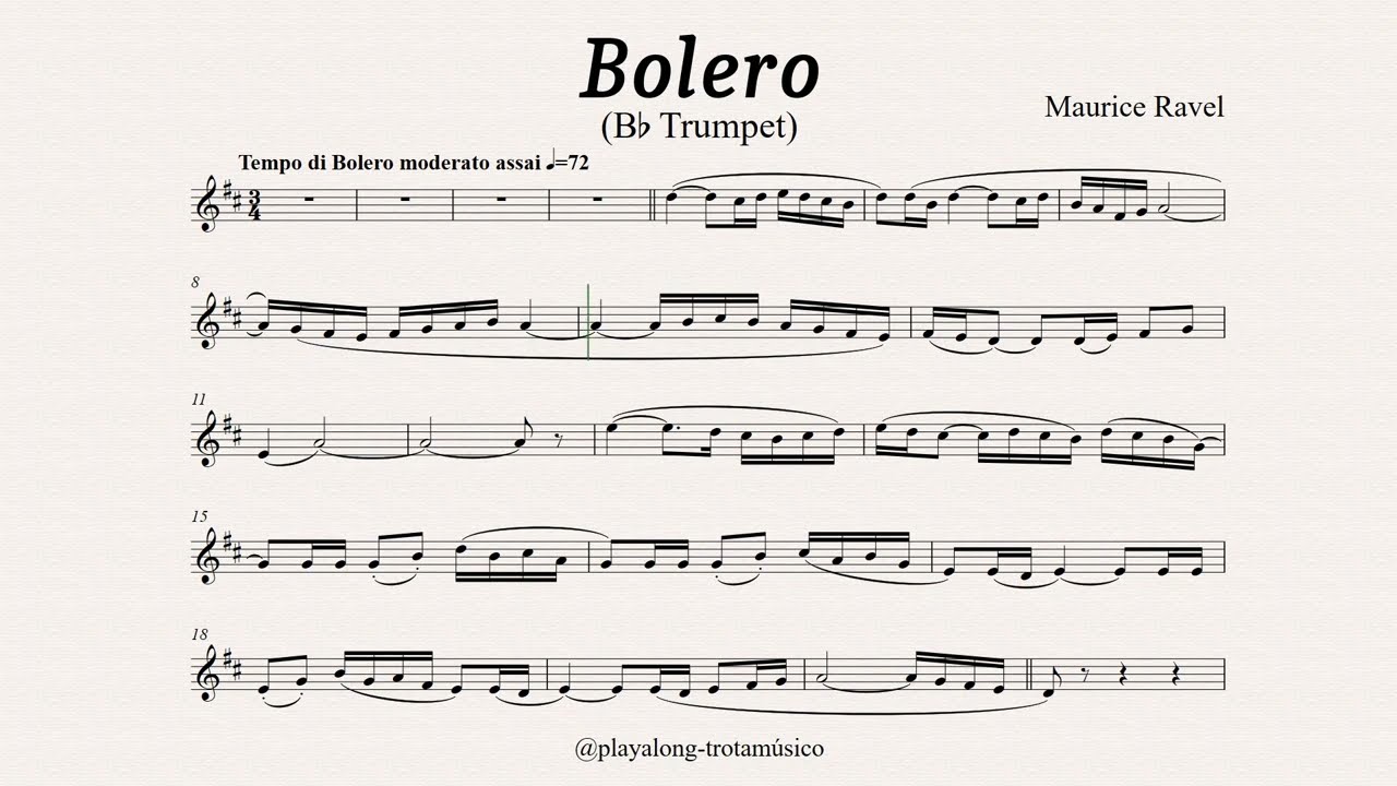 Trumpet Playalong - Bolero (Ravel) Bb sheet music with orchestral accompaniment