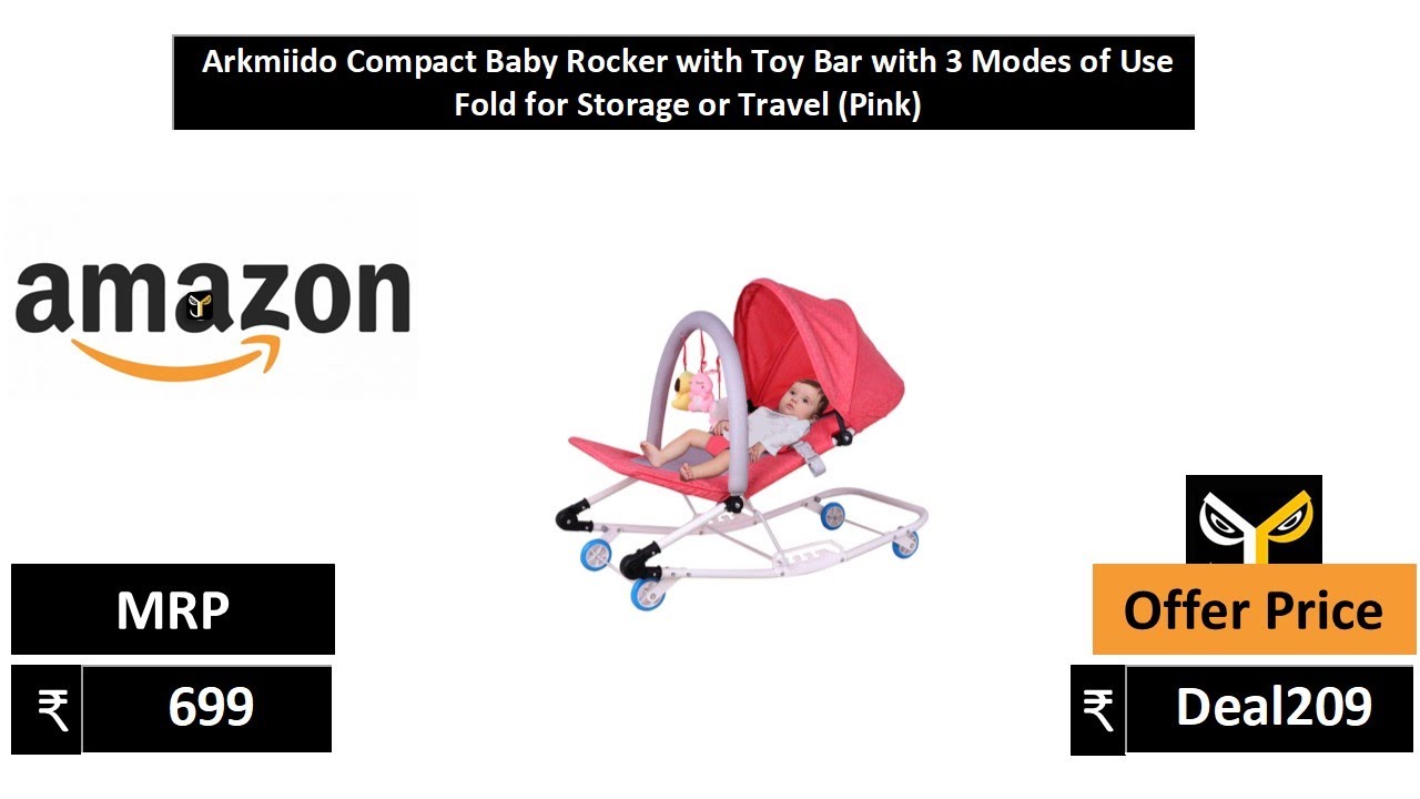 Arkmiido Compact Baby Rocker with Toy Bar with 3 Modes of Use Fold for Storage or Travel Pink