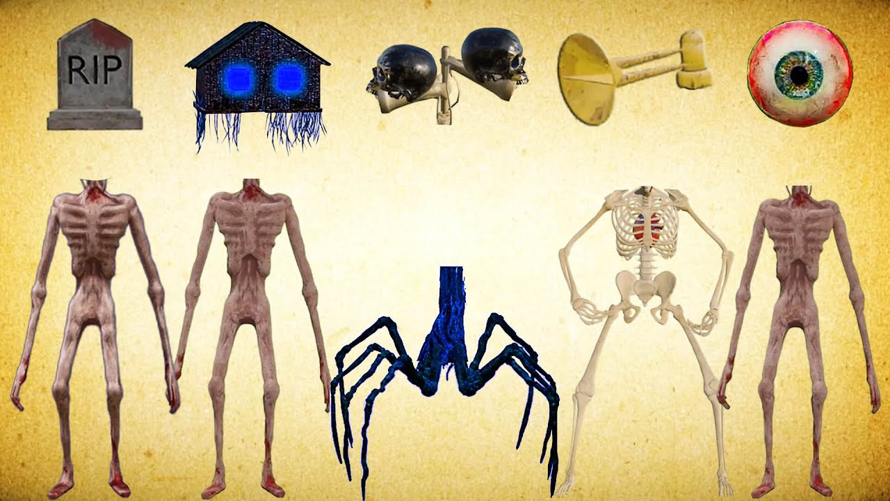 WRONG HEADS SIREN HEAD RIP, HOUSE HEAD, SIREN HEAD SKELETON, ACA HURRICANE, EYE BALL SIREN HEAD