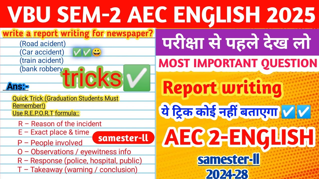 vbu semester-2 AEC-2 ENGLISH Report writing tricks⚠️🔥 aec english important question 2025