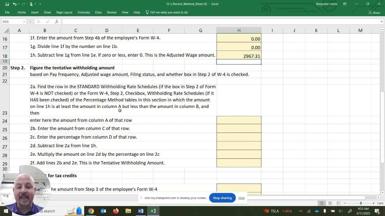 Completing a 15-t to calculate Fed Tax Withholding