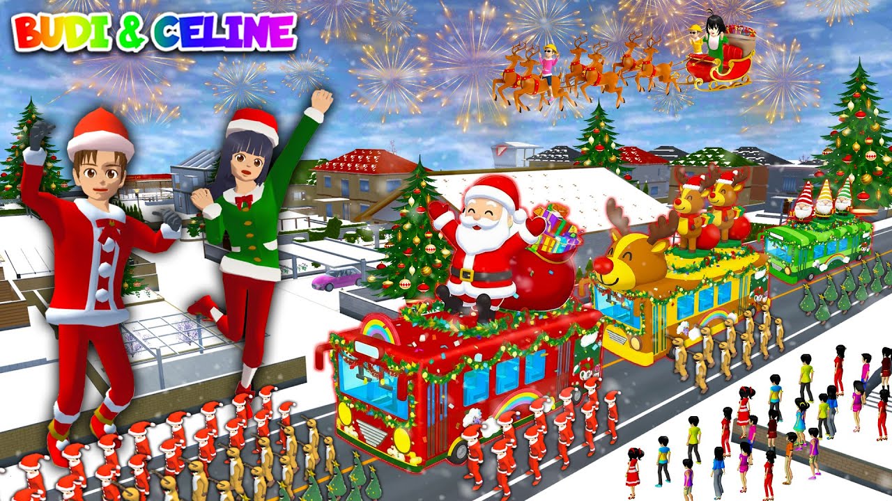 Yuta Mio Pawai Bus Natal Keliling Kota Sakura 🎄| Baby Celine Jadi Santa Claus🎅| Sakura School
