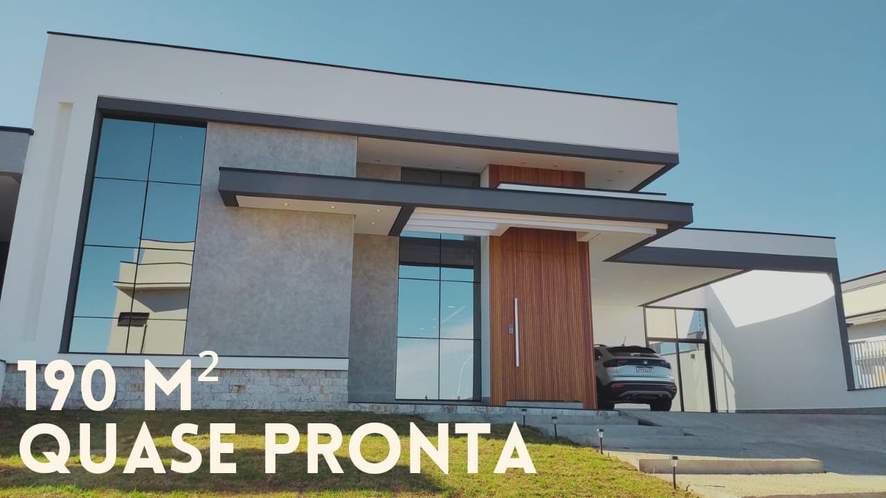 Projeto com 190 m² com área social unificada, piscina, escritório e 3 suítes. Casa contemporânea