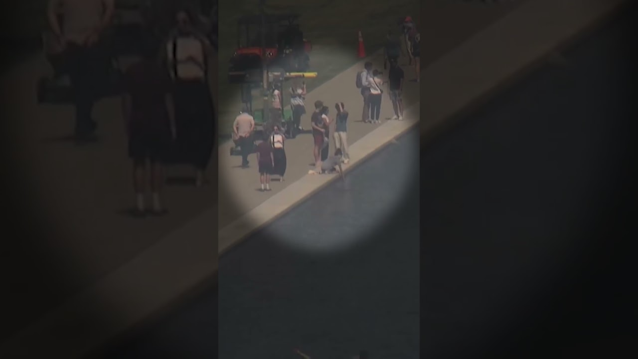 Reflecting Pool Vandalism: Police Release Footage of Suspect Seen Dipping Hand into Water #shorts