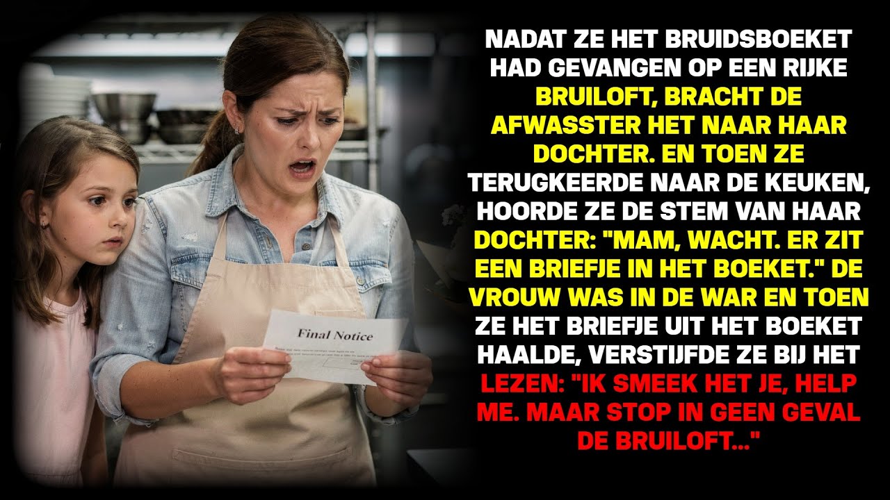 De afwasser ving het bruidsboeket en bracht het naar haar dochter. Op de terugweg zag ze...