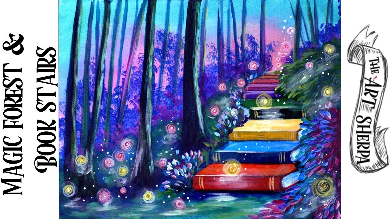 Mystery Magical Forest with Book Stairs step by step in Acrylic Live/ VIEWER VOTE