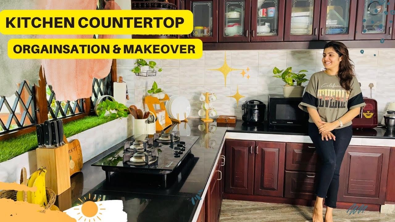 അടുക്കള ഭംഗി ആക്കിയാലോ?😍/Kitchen countertop Makeover/kitchen countertop organization/kitchen tour