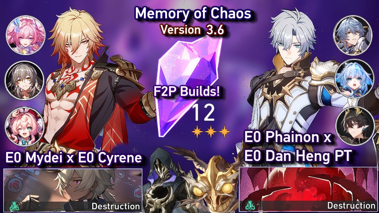 F2P E0S0 Mydei Cyrene & E0S0 Phainon | Memory of Chaos 3.6 - Floor 12 3 Stars | Honkai Star Rail